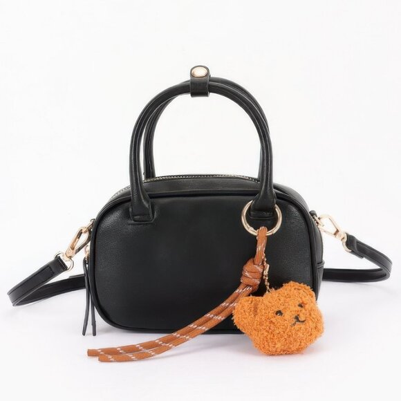 Vegan Leather Mini Bowling Bag With Bear Charm - Picture 1 of 4